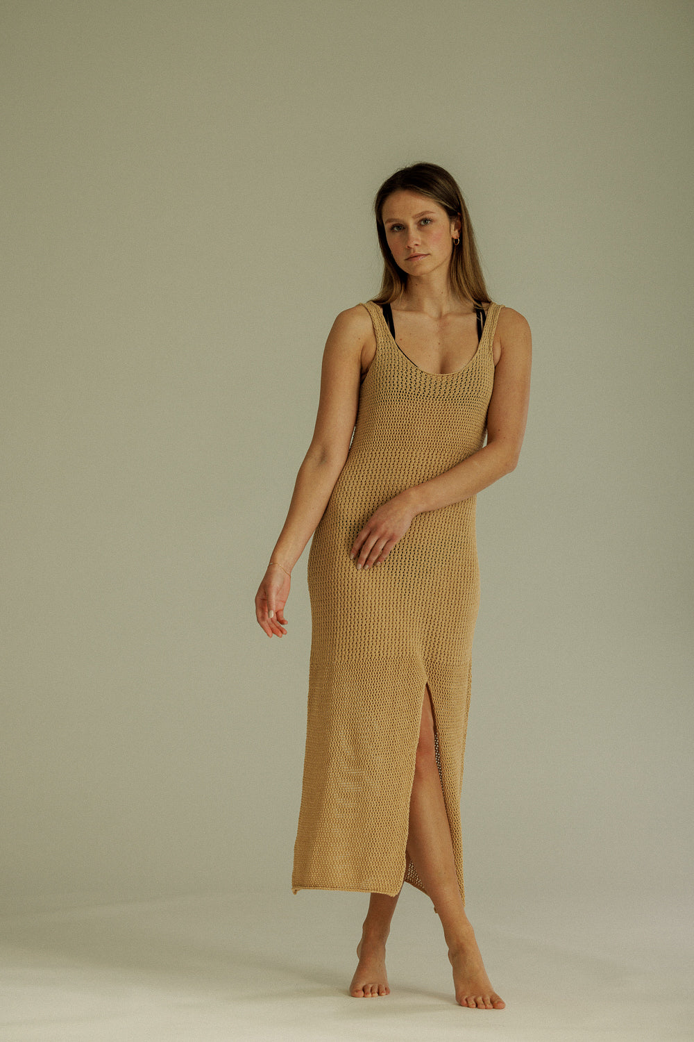 Knit Summer Dress Beige Karo Kauer Label