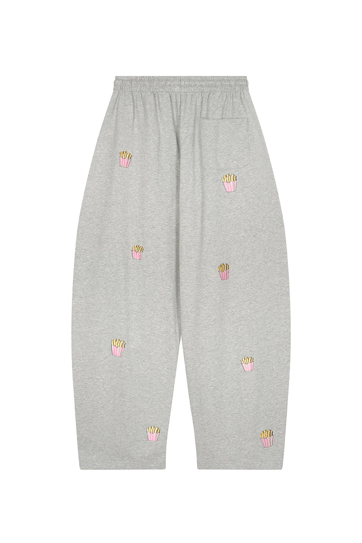 Barrel Jogger Pants Fries Freisteller, Rückenansicht, graue Jogger, aufgesetzte Tasche hinten, weiter Schnitt