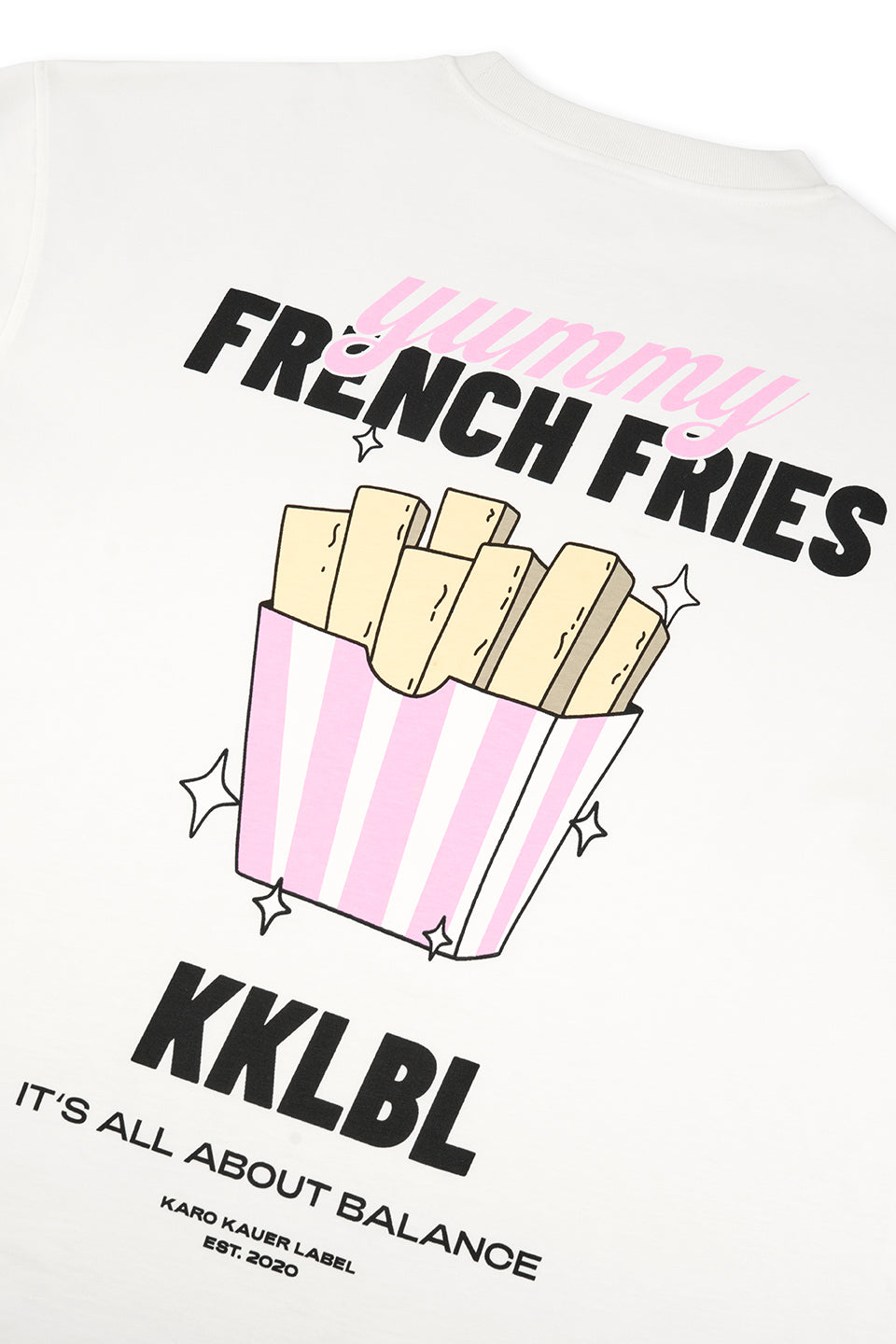 T-Shirt Fries, Detailfreisteller großer French Fries Grafik-Print mit KKLBL-Schriftzug auf Weiß