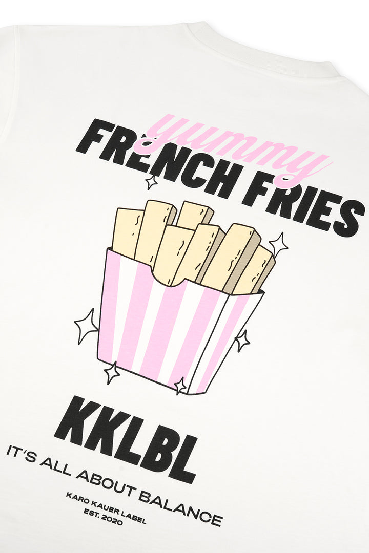 T-Shirt Fries, Detailfreisteller großer French Fries Grafik-Print mit KKLBL-Schriftzug auf Weiß