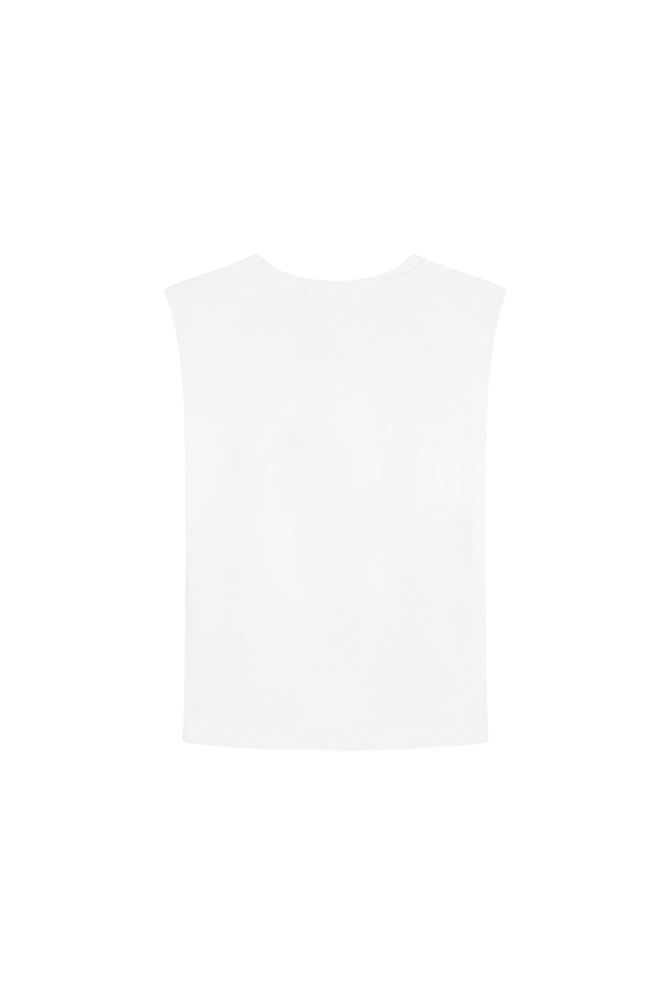 Tanktop Love Club Freisteller, Rückenansicht, weißes Tanktop mit Schulterpolster für definierte Silhouette