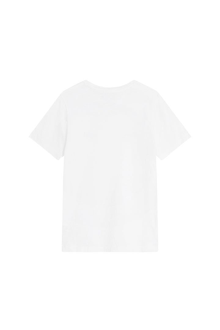 T-Shirt Soft White Freisteller, Rückenansicht, weißes Basic-Shirt, fitted Passform, angeraute Baumwollware