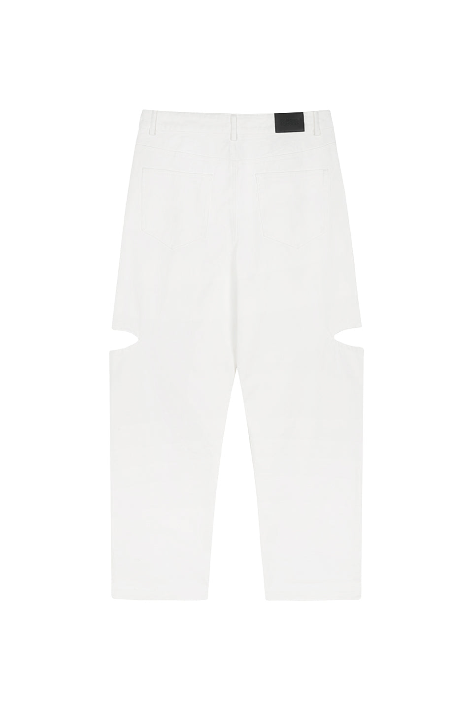 Denim Pants Cut Out Offwhite Freisteller, Rückenansicht, offwhite Denim, Weblabel hinten, gerader Schnitt