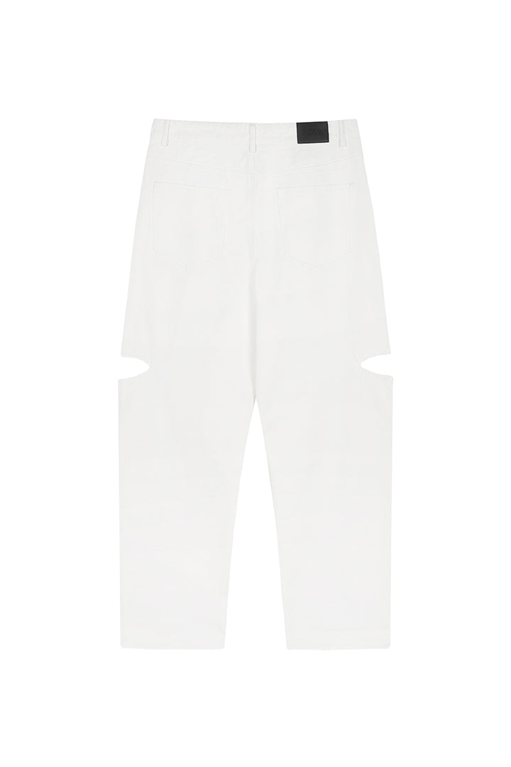 Denim Pants Cut Out Offwhite Freisteller, Rückenansicht, offwhite Denim, Weblabel hinten, gerader Schnitt