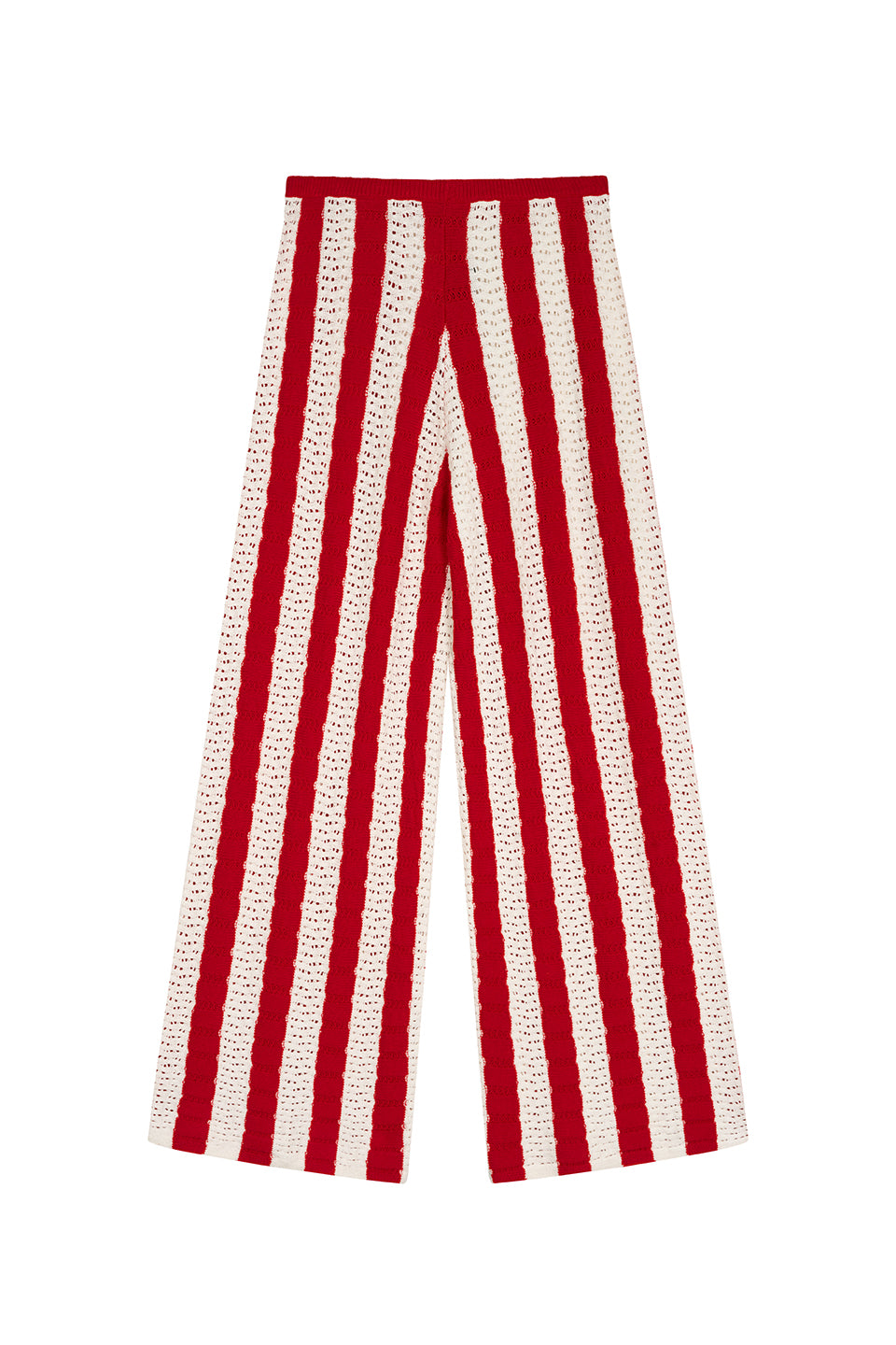 Knit Pants Striped Red, Freisteller Rückenansicht, weite Strickhose mit elastischem Bund