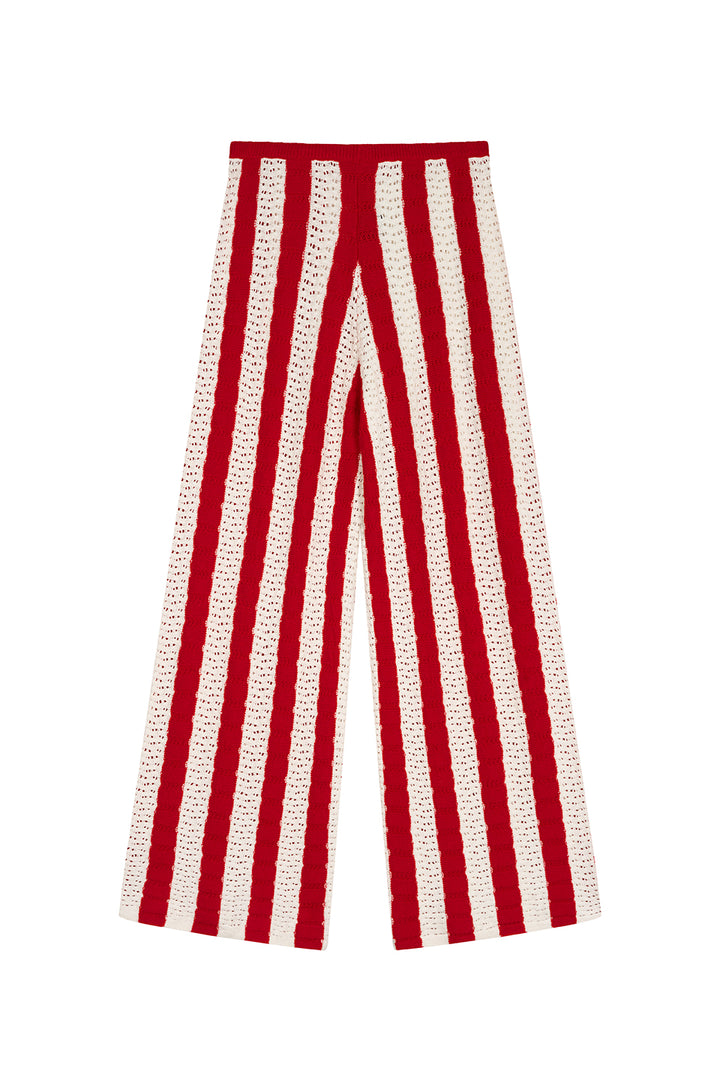 Knit Pants Striped Red, Freisteller Rückenansicht, weite Strickhose mit elastischem Bund