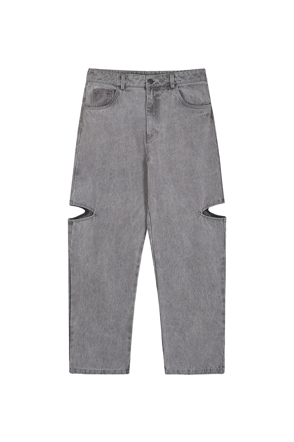 Produktaufnahme: Graue Jeans mit Cut-Out Details, Frontansicht aus The Tour 25 Collection
