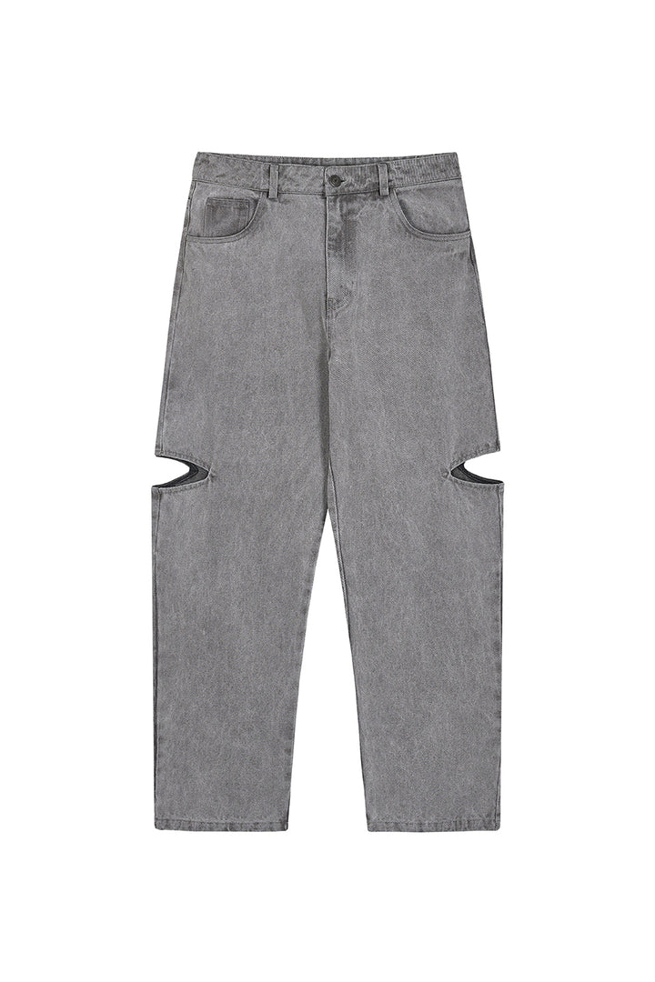 Produktaufnahme: Graue Jeans mit Cut-Out Details, Frontansicht aus The Tour 25 Collection