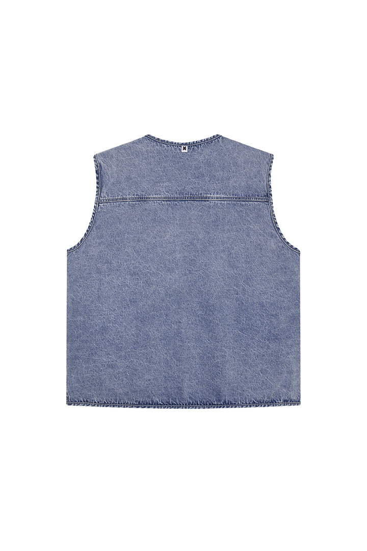 Denim Zipper Vest Blue