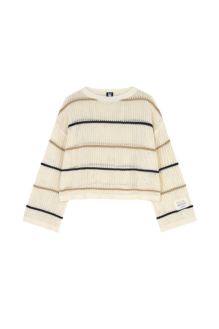 Knit Sweater Striped Beige