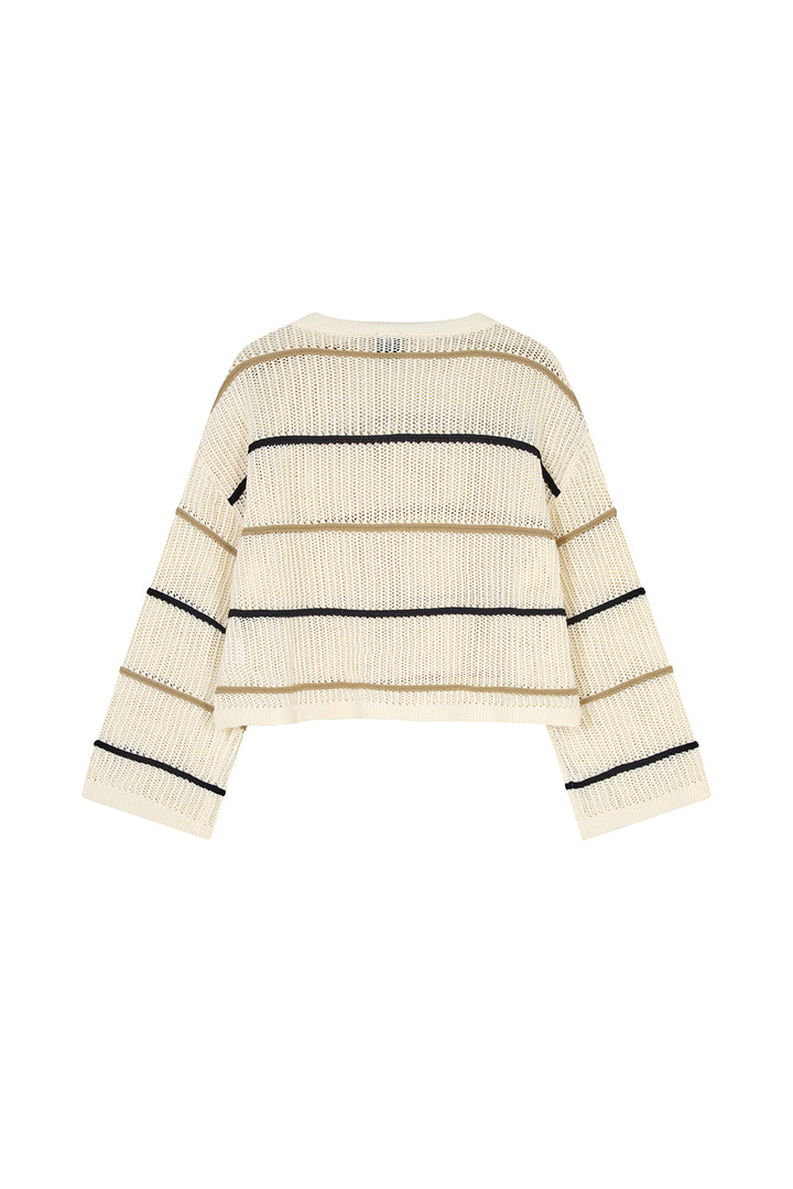 Knit Sweater Striped Beige