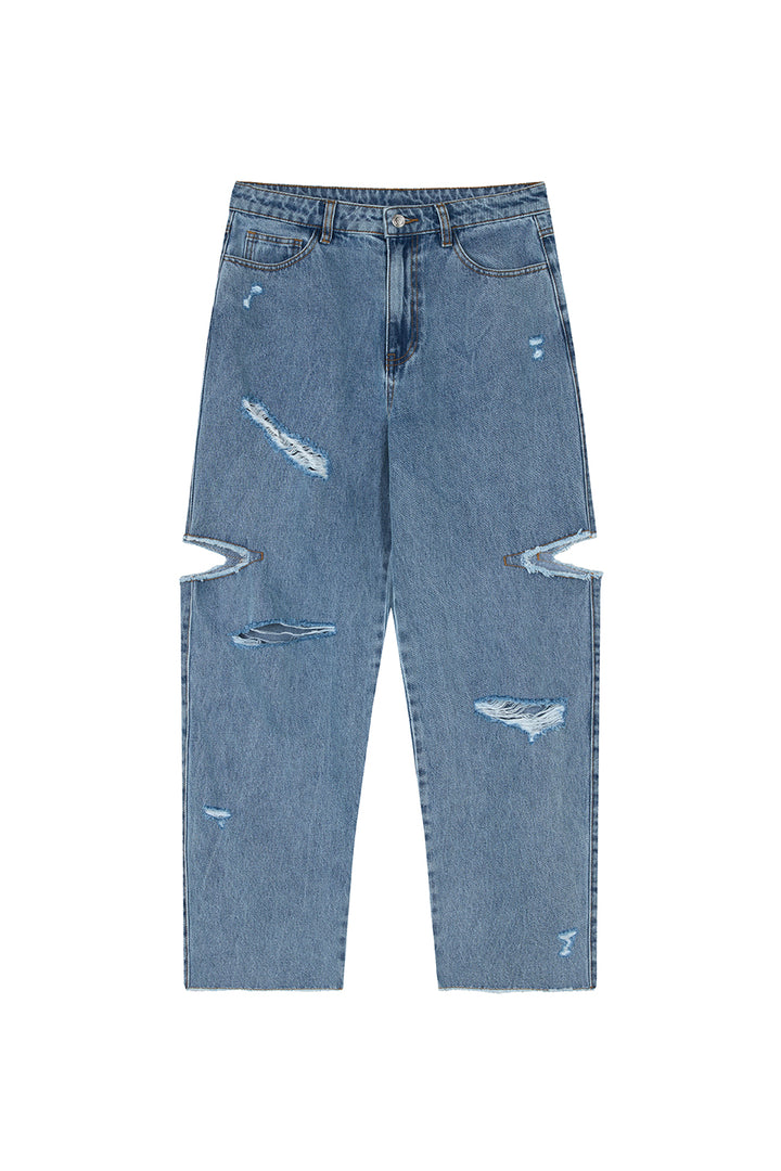 Denim Pants Cut Out Distressed