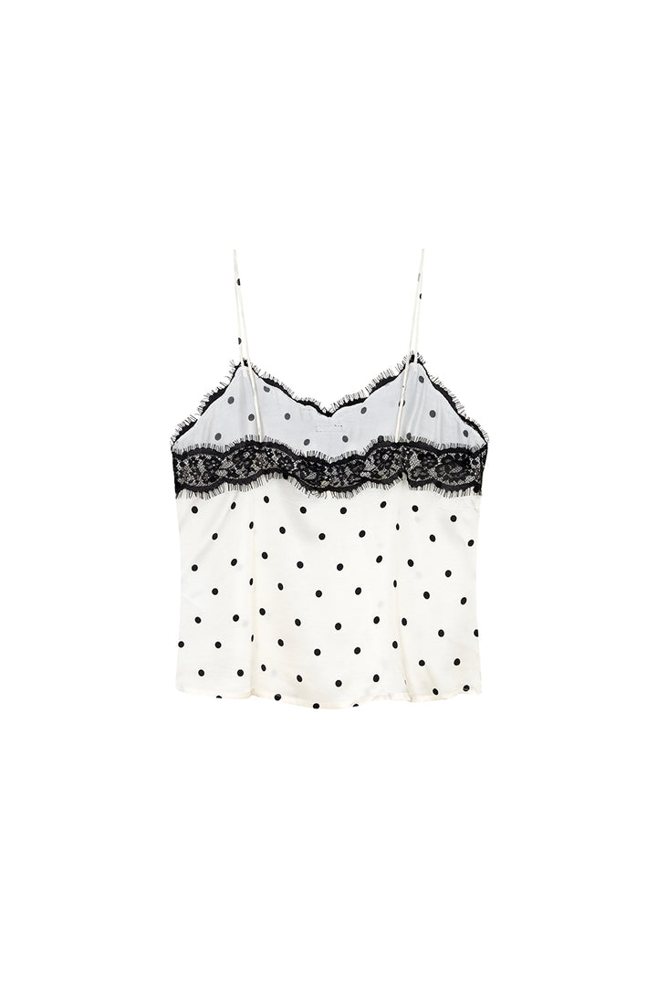 Satin Lace Top Dots Offwhite