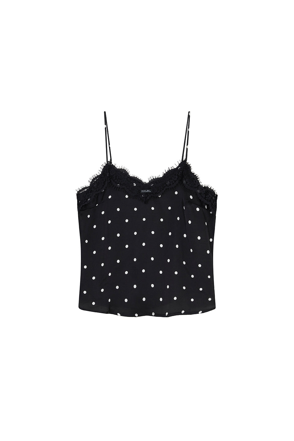 Satin Lace Top Dots Black