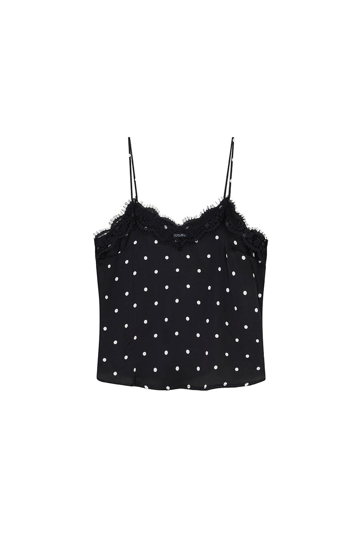 Satin Lace Top Dots Black