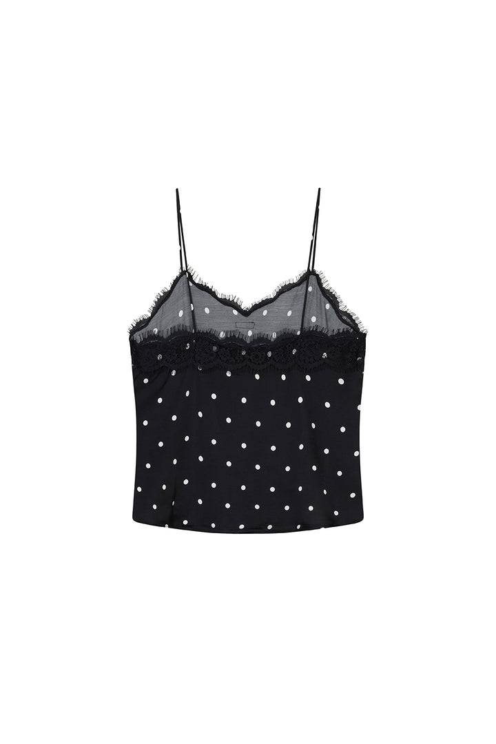Satin Lace Top Dots Black