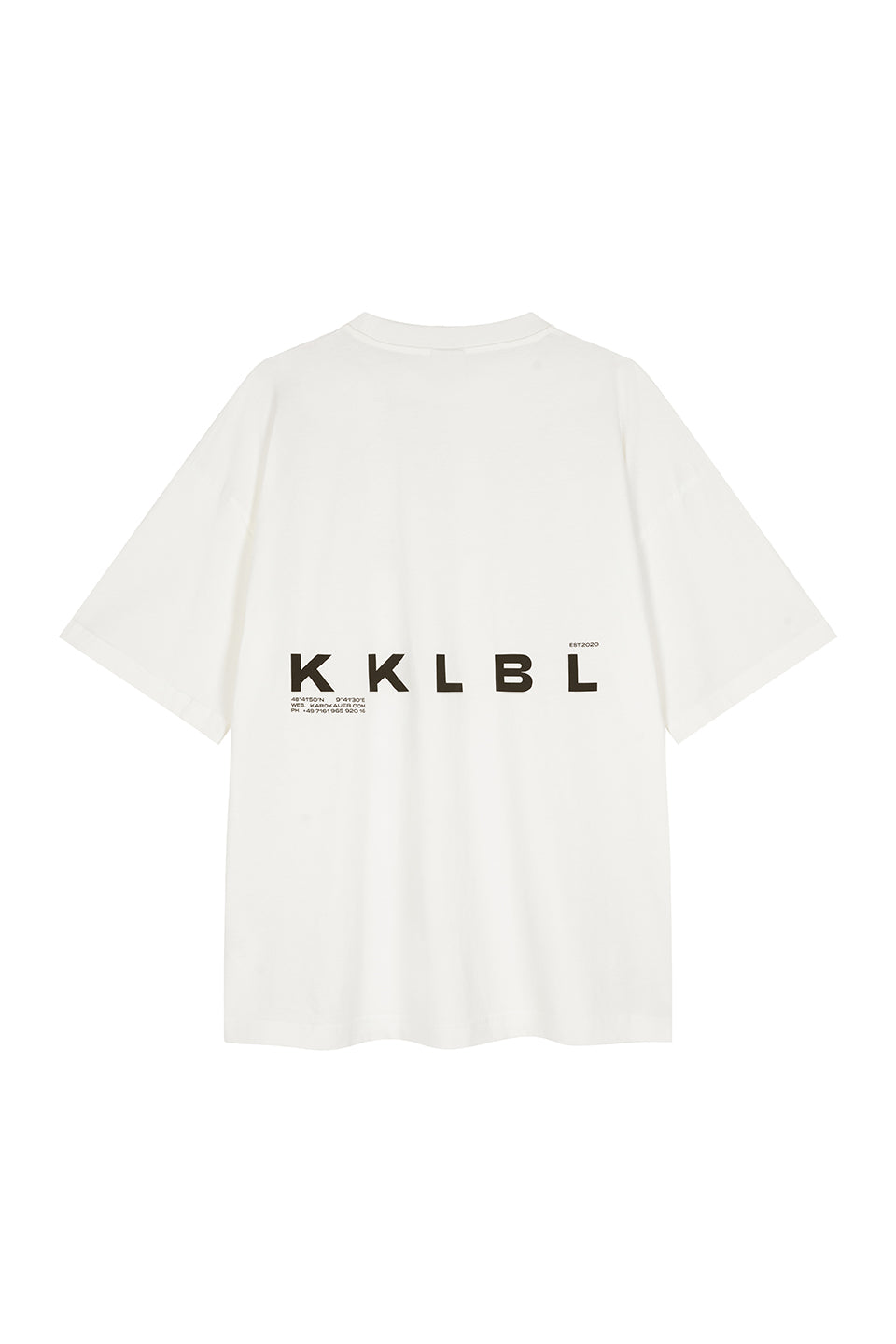 Core T-Shirt Offwhite, Freisteller Rückenansicht, großer KKLBL-Rückenprint, gerade geschnitten und oversized