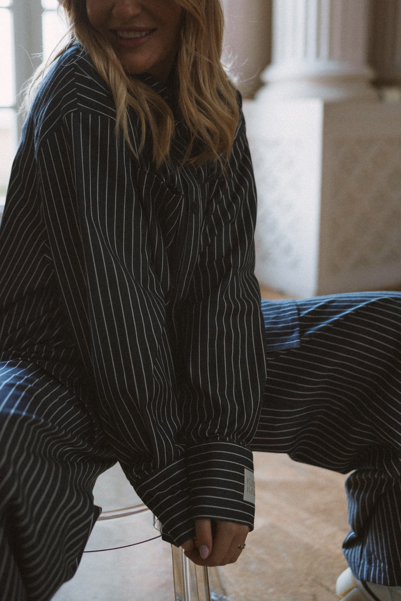 Woven Blouse Striped Navy