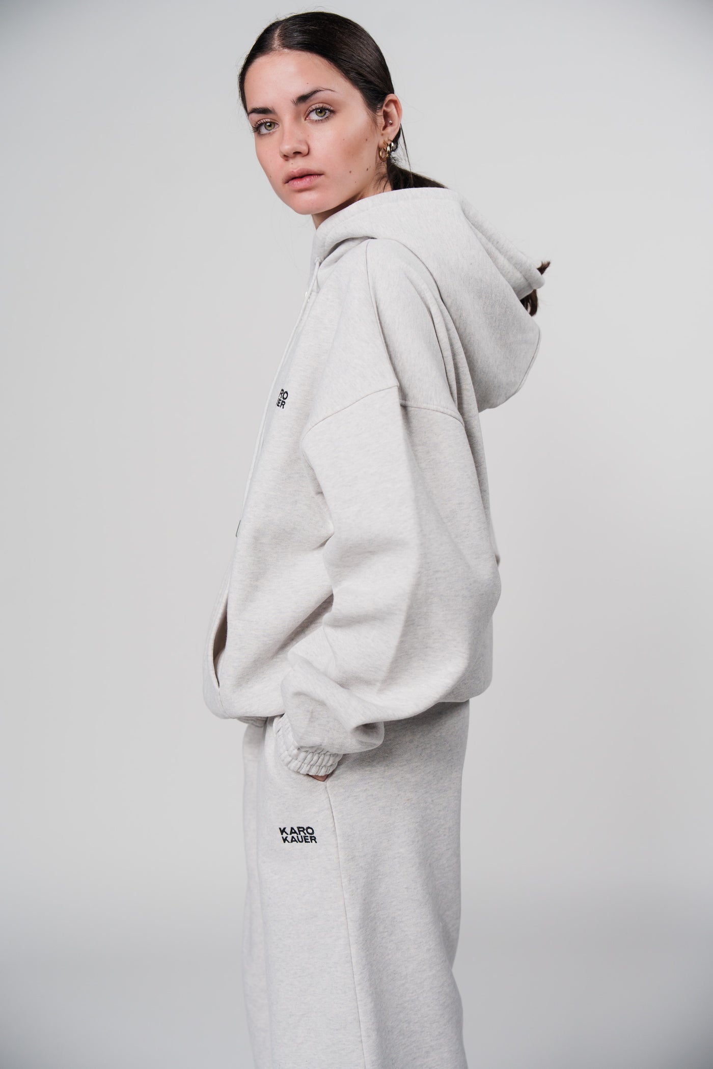 Zipped Hoodie Light Grey