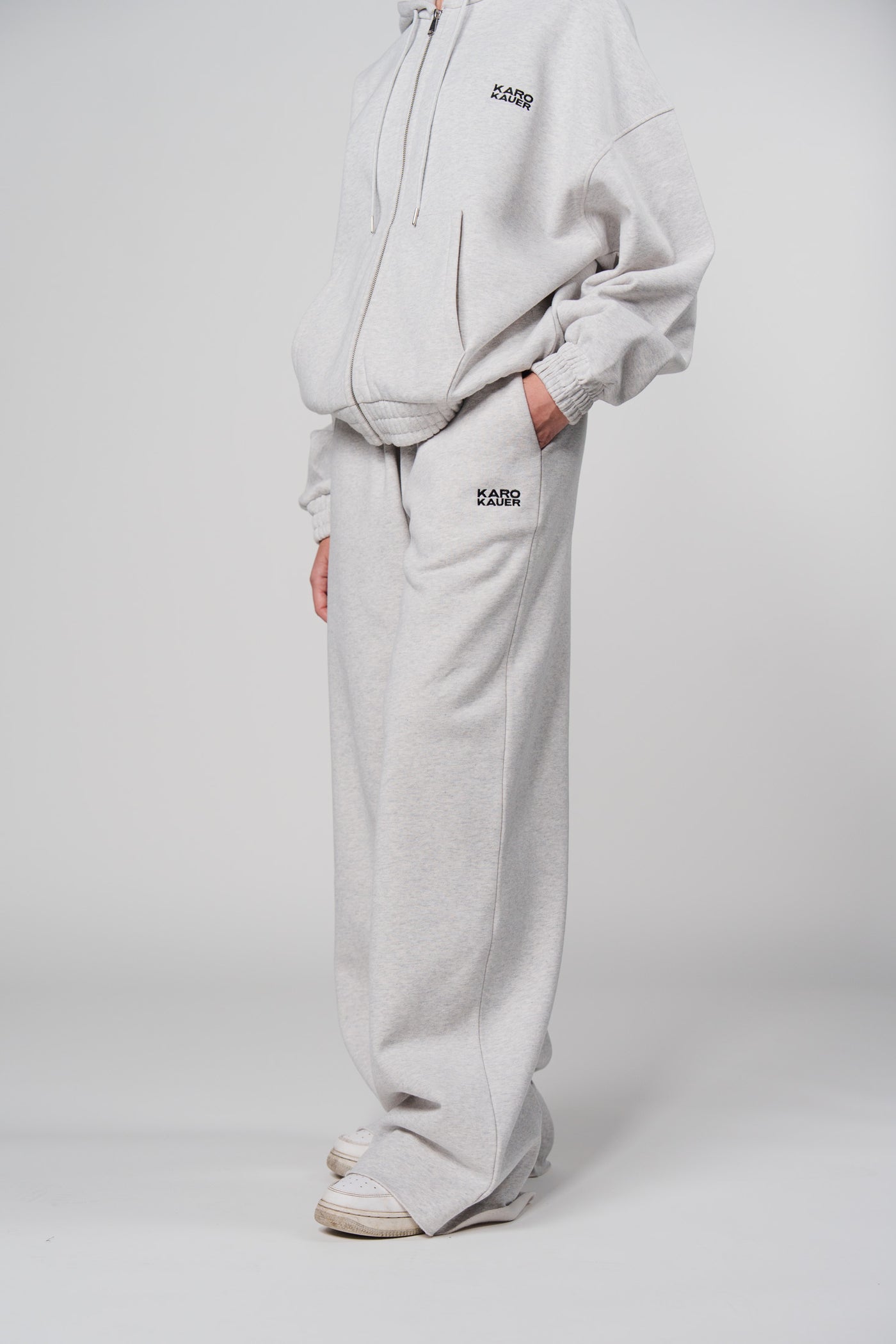 Wide Leg Jogger Pants Light Grey