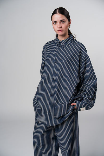 Woven Blouse Striped Navy