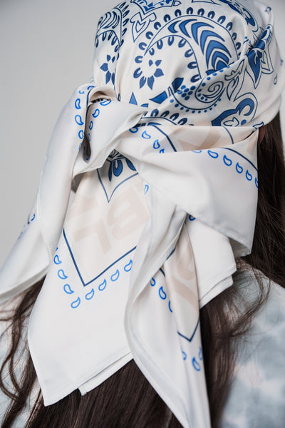 Silk Scarf Navy Sand