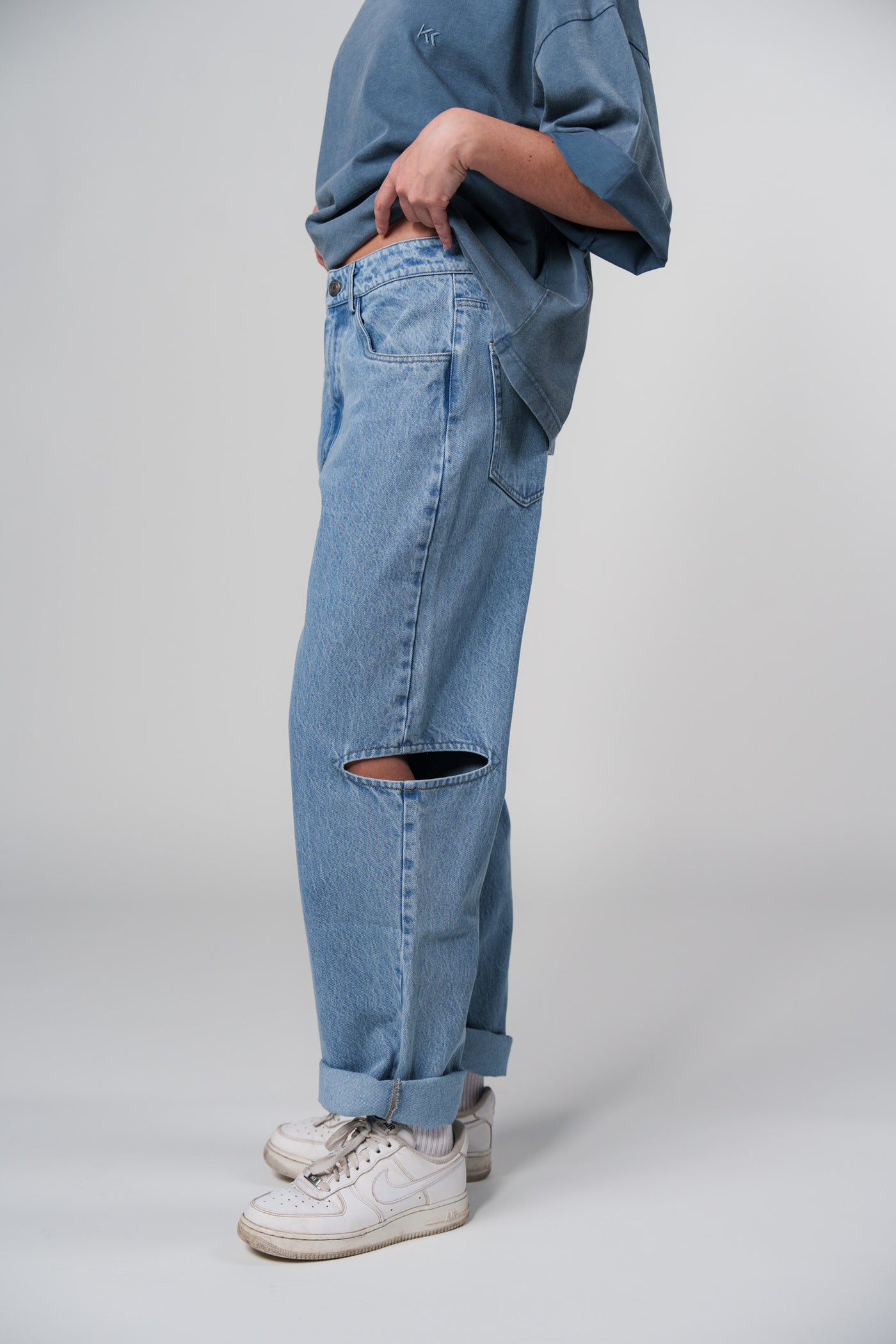 Denim Pants Blue Cut Out