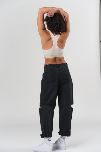 Denim Pants Black Cut Out