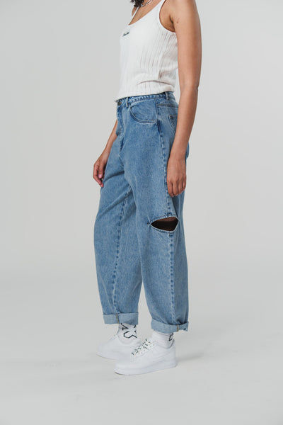 Denim Pants Blue Cut Out Petite