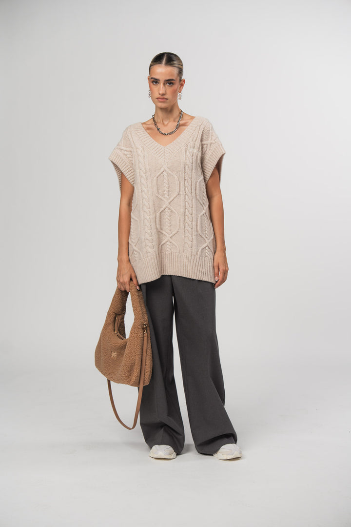 Knit Vest Beige Melange