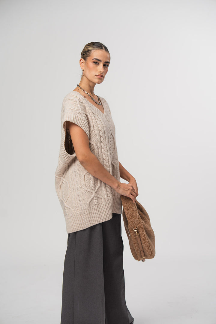 Knit Vest Beige Melange