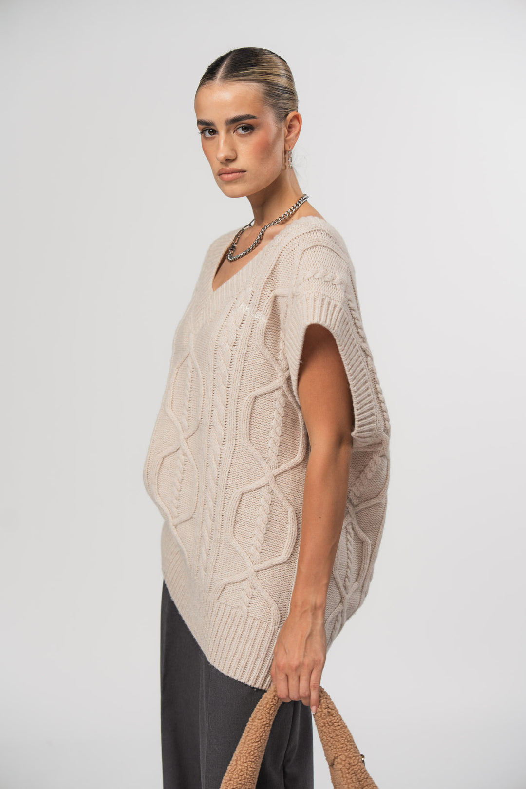 Knit Vest Beige Melange