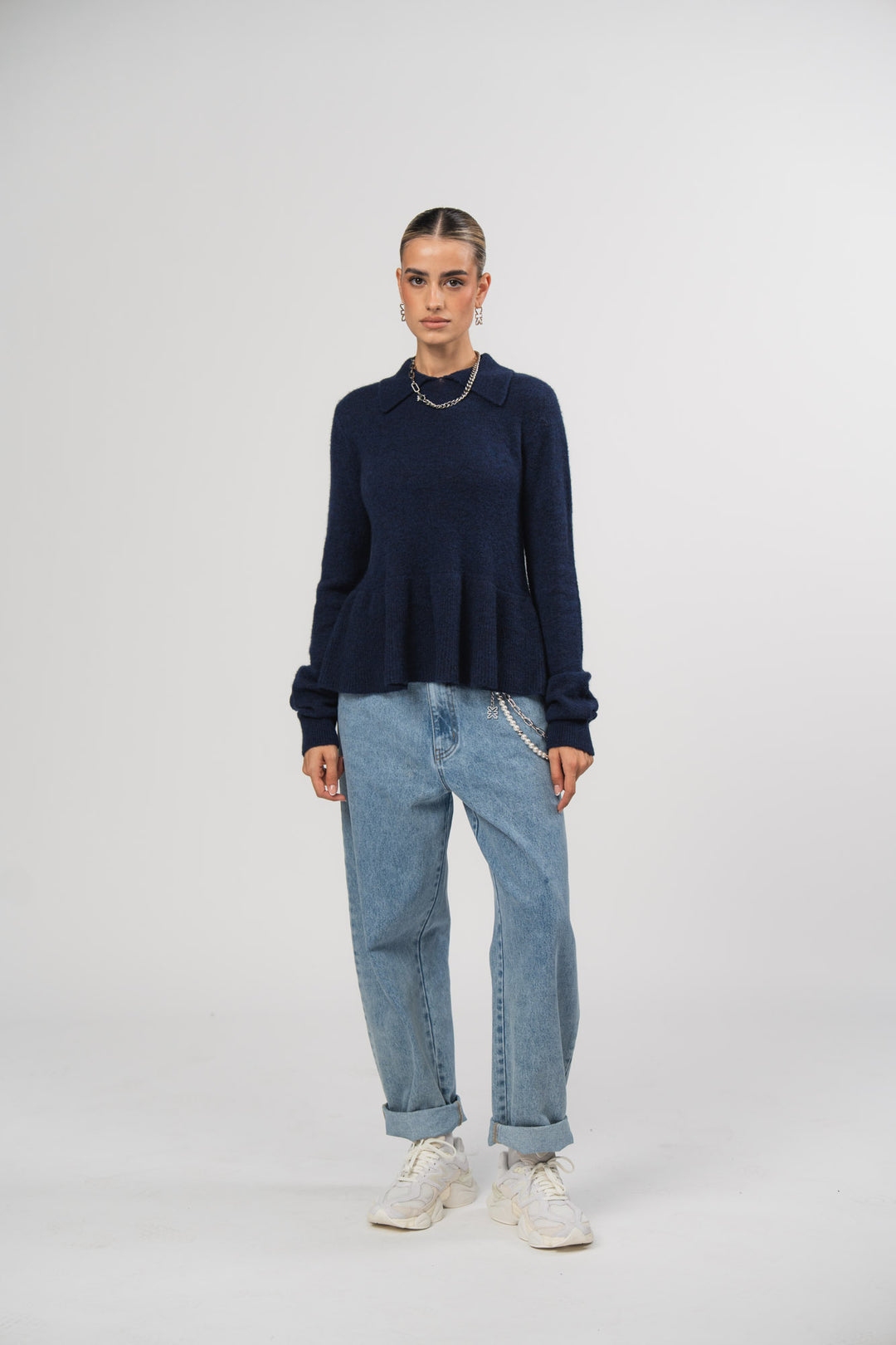 Knit Peplum Sweater Royal Blue