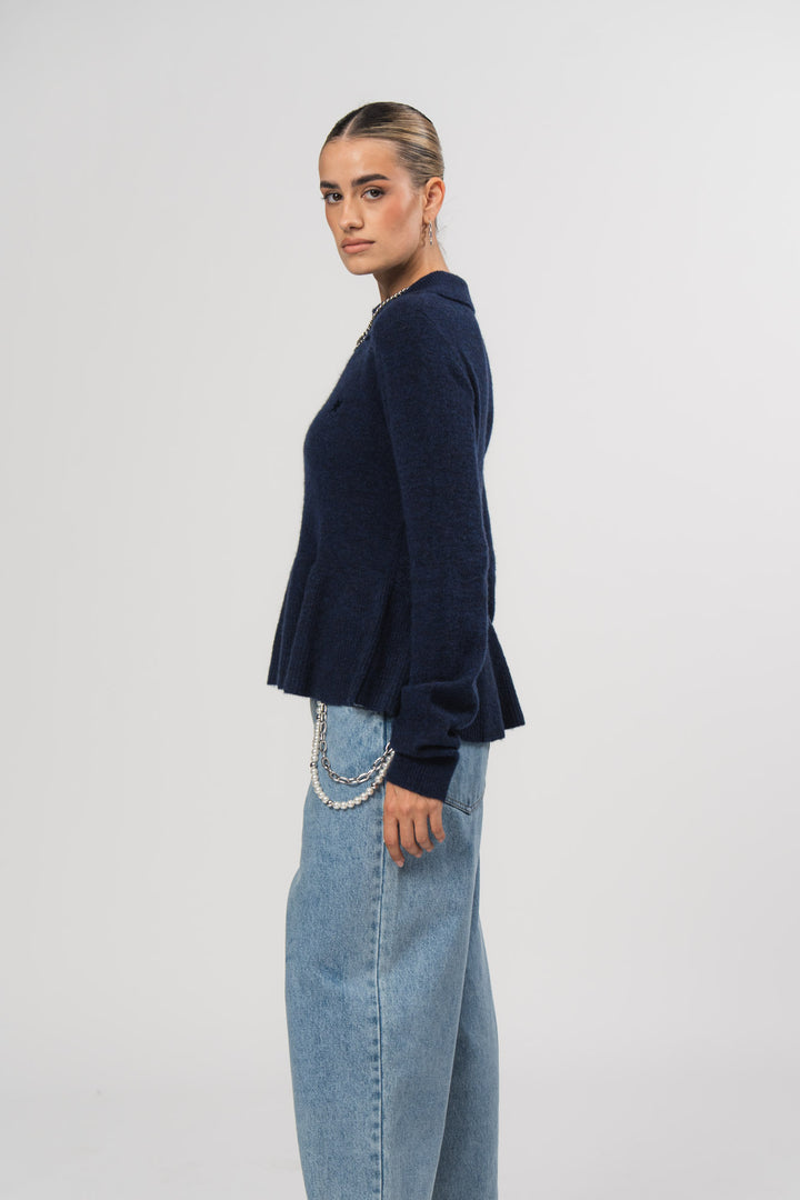 Knit Peplum Sweater Royal Blue