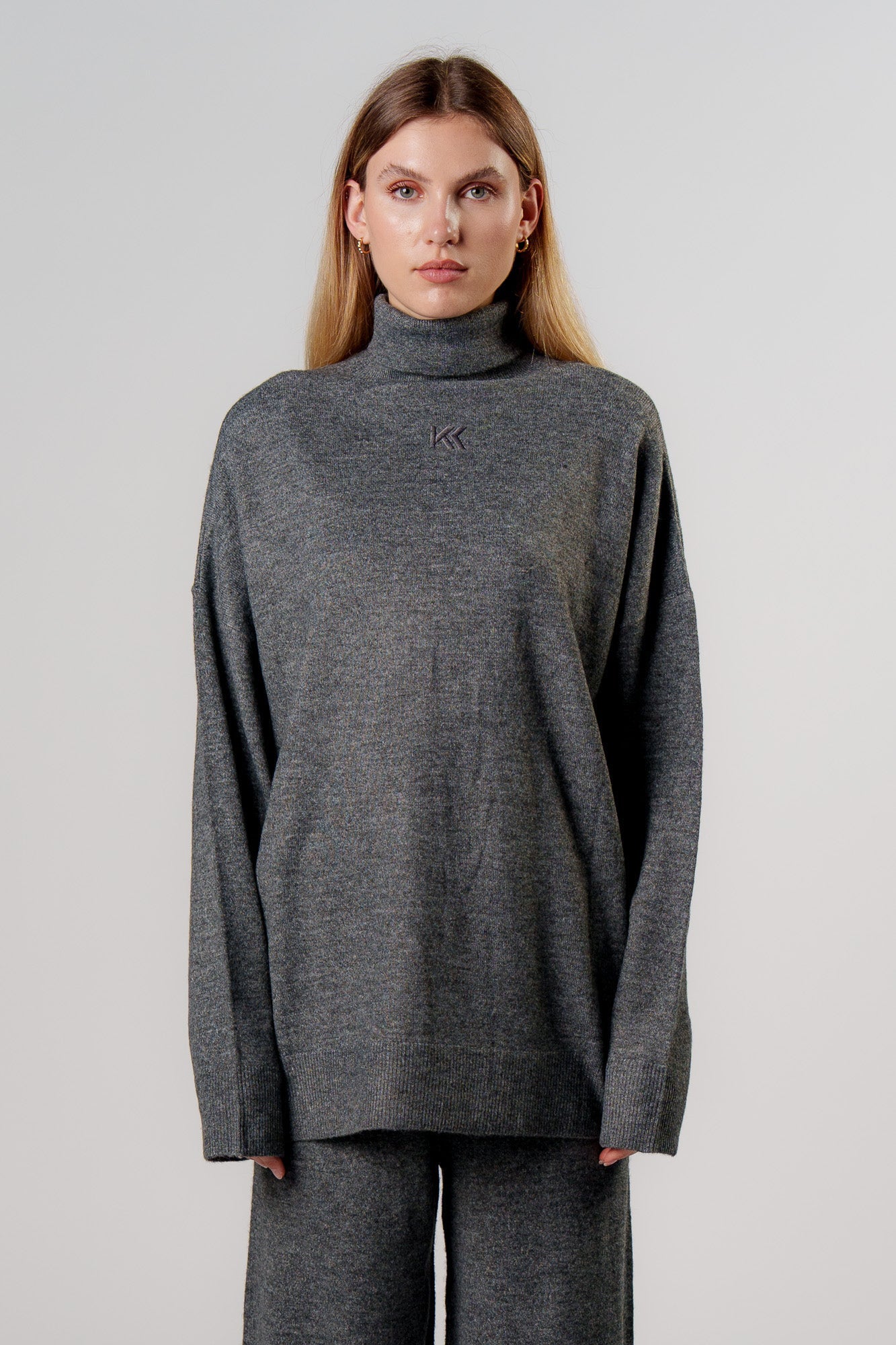 Turtleneck Knit Pullover Dark Grey