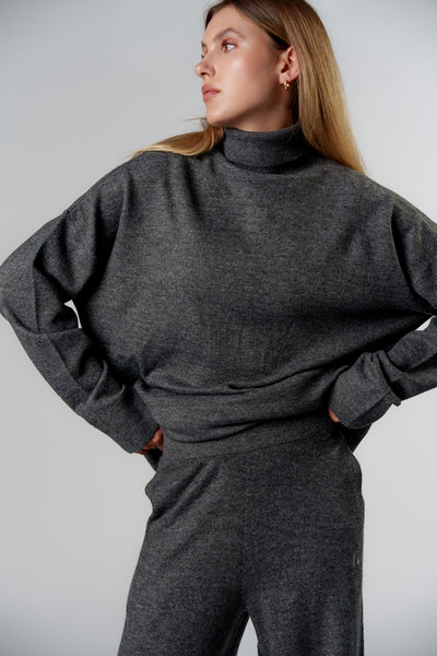 Turtleneck Knit Pullover Dark Grey