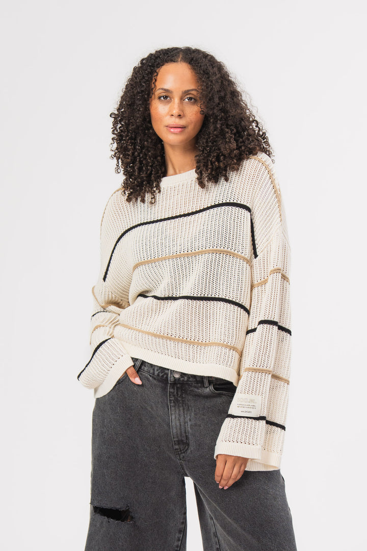 Knit Sweater Striped Beige