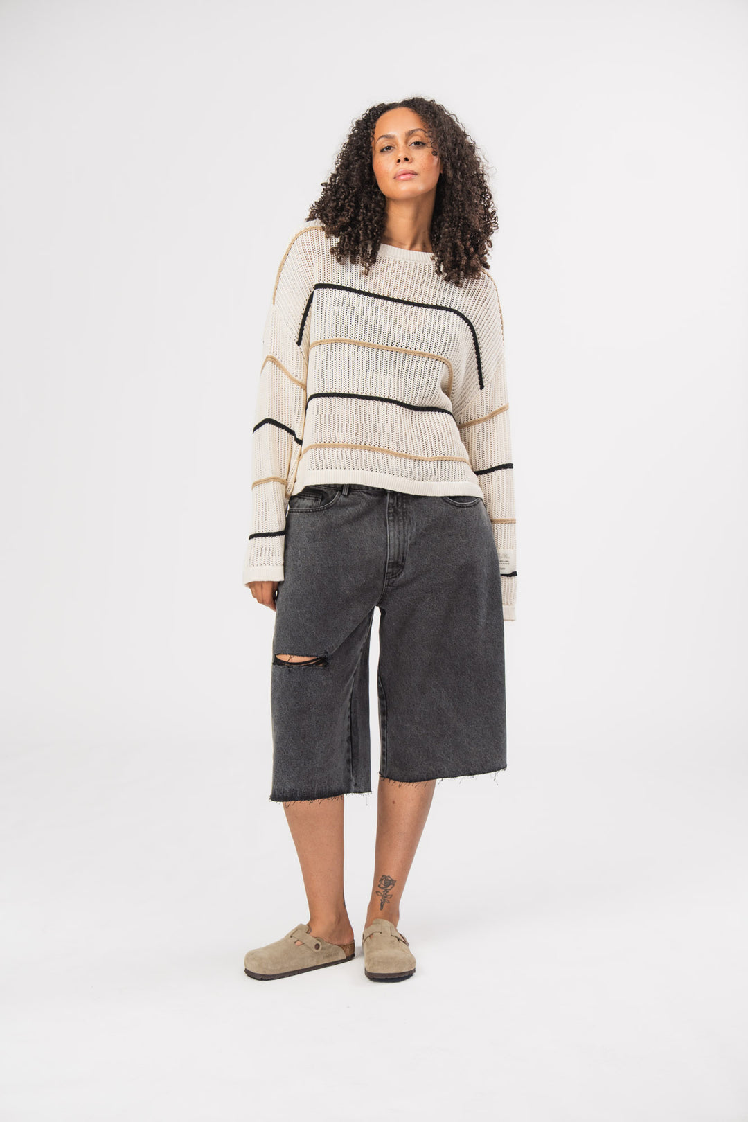 Knit Sweater Striped Beige
