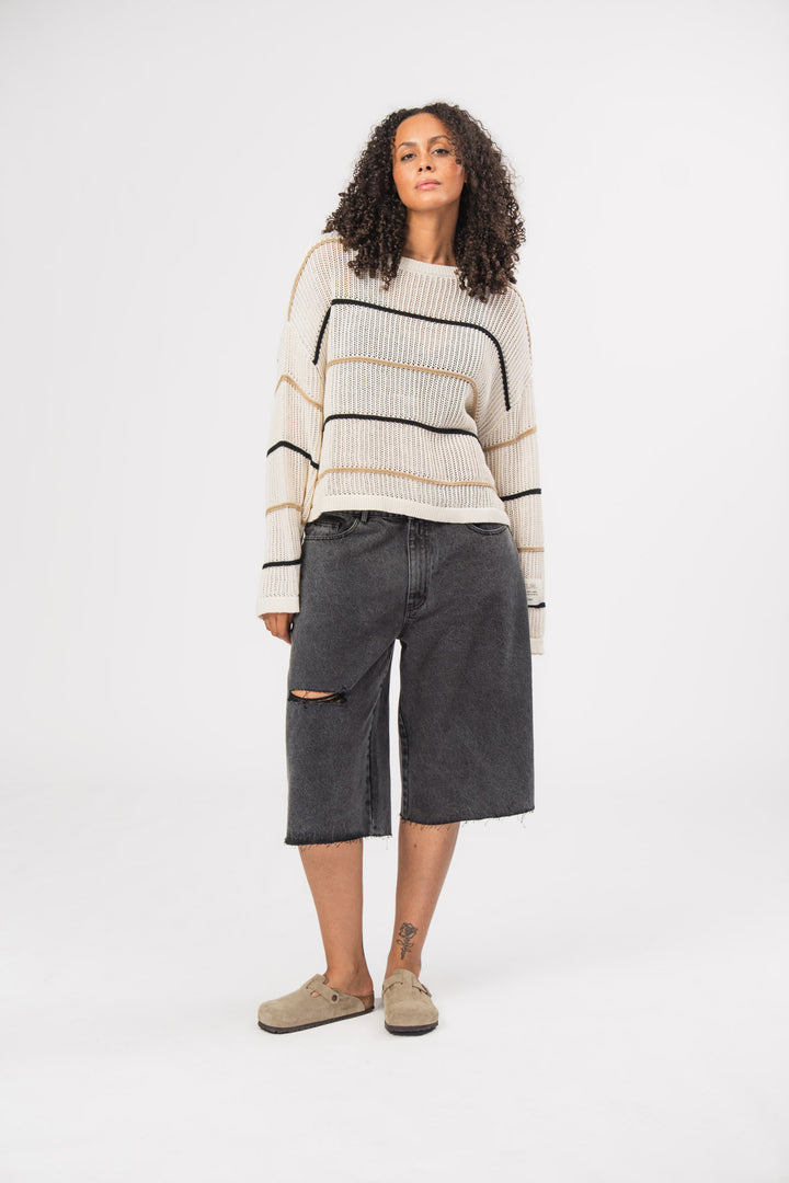 Knit Sweater Striped Beige