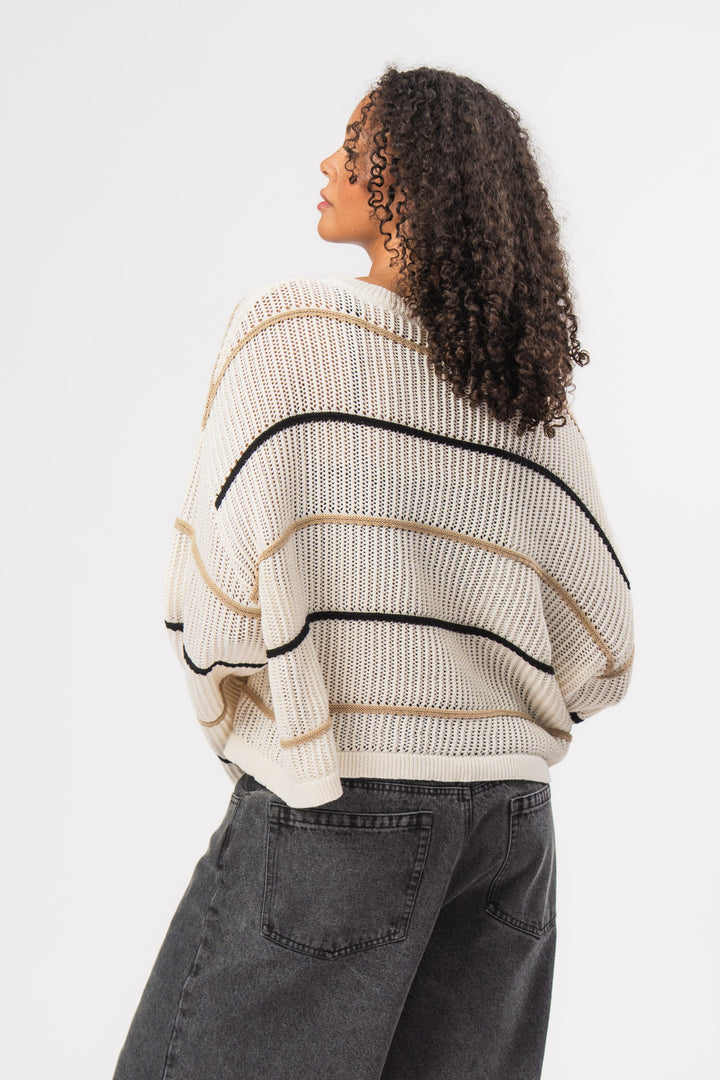 Knit Sweater Striped Beige