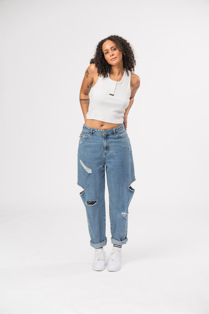 Denim Pants Cut Out Distressed