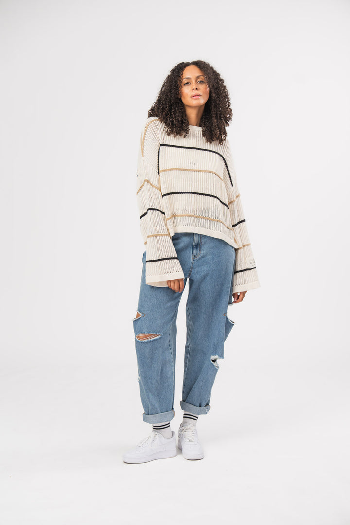 Knit Sweater Striped Beige