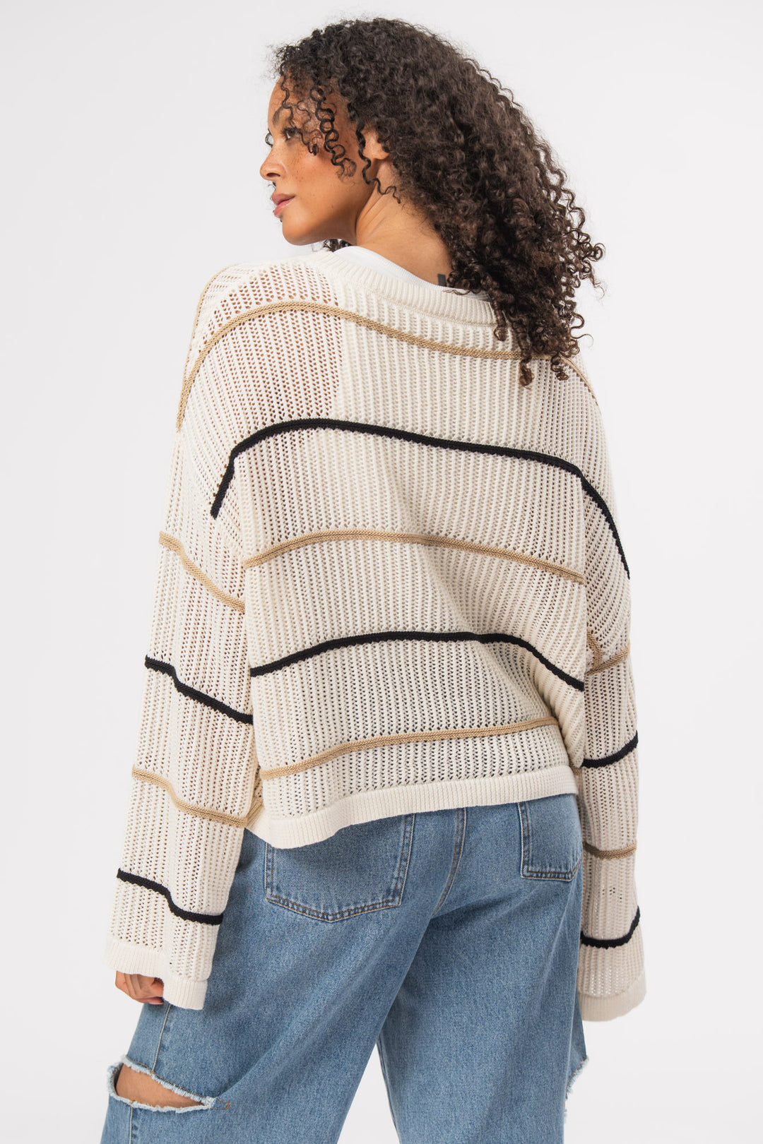Knit Sweater Striped Beige