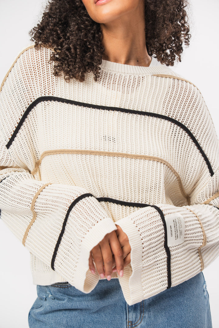 Knit Sweater Striped Beige
