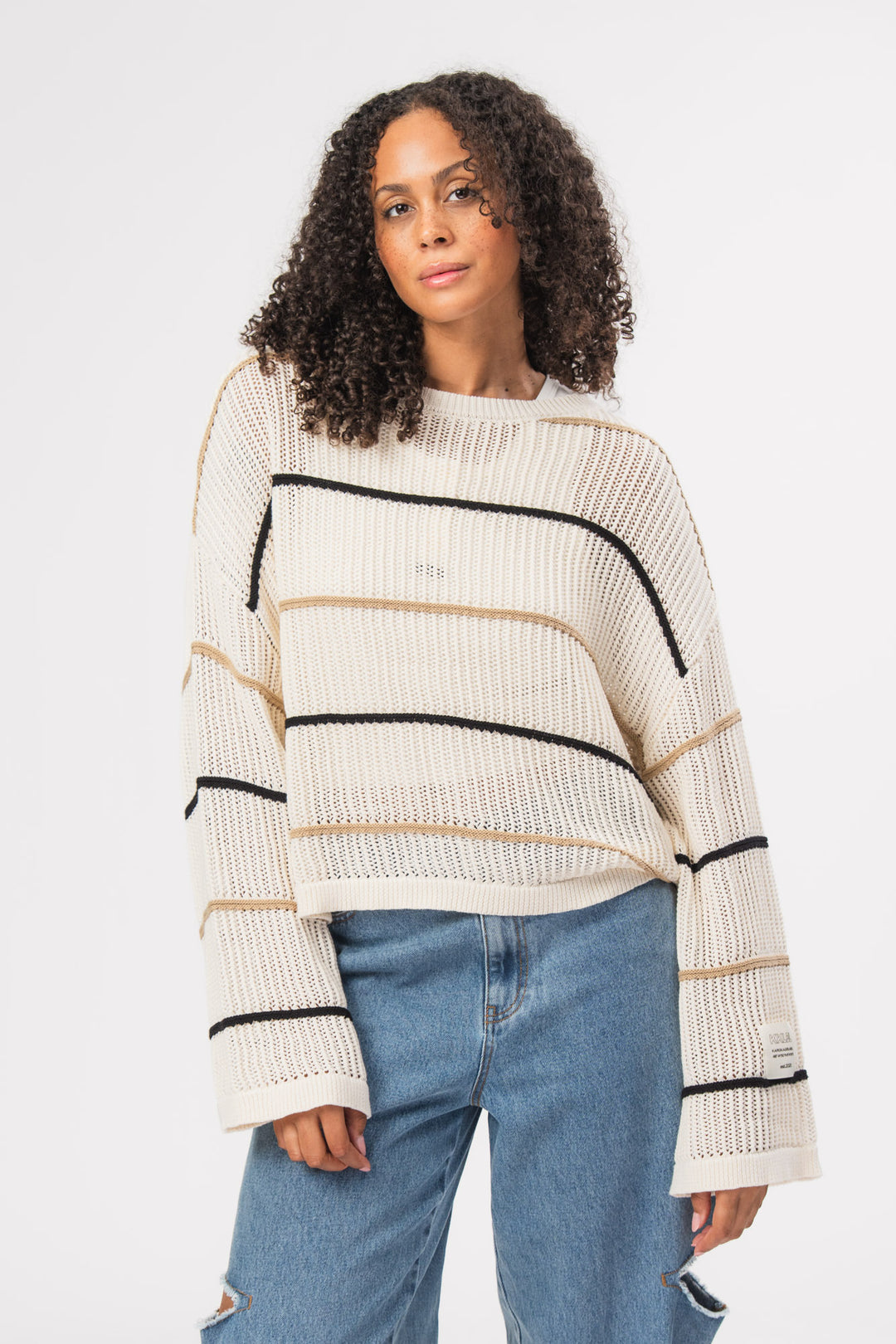 Knit Sweater Striped Beige