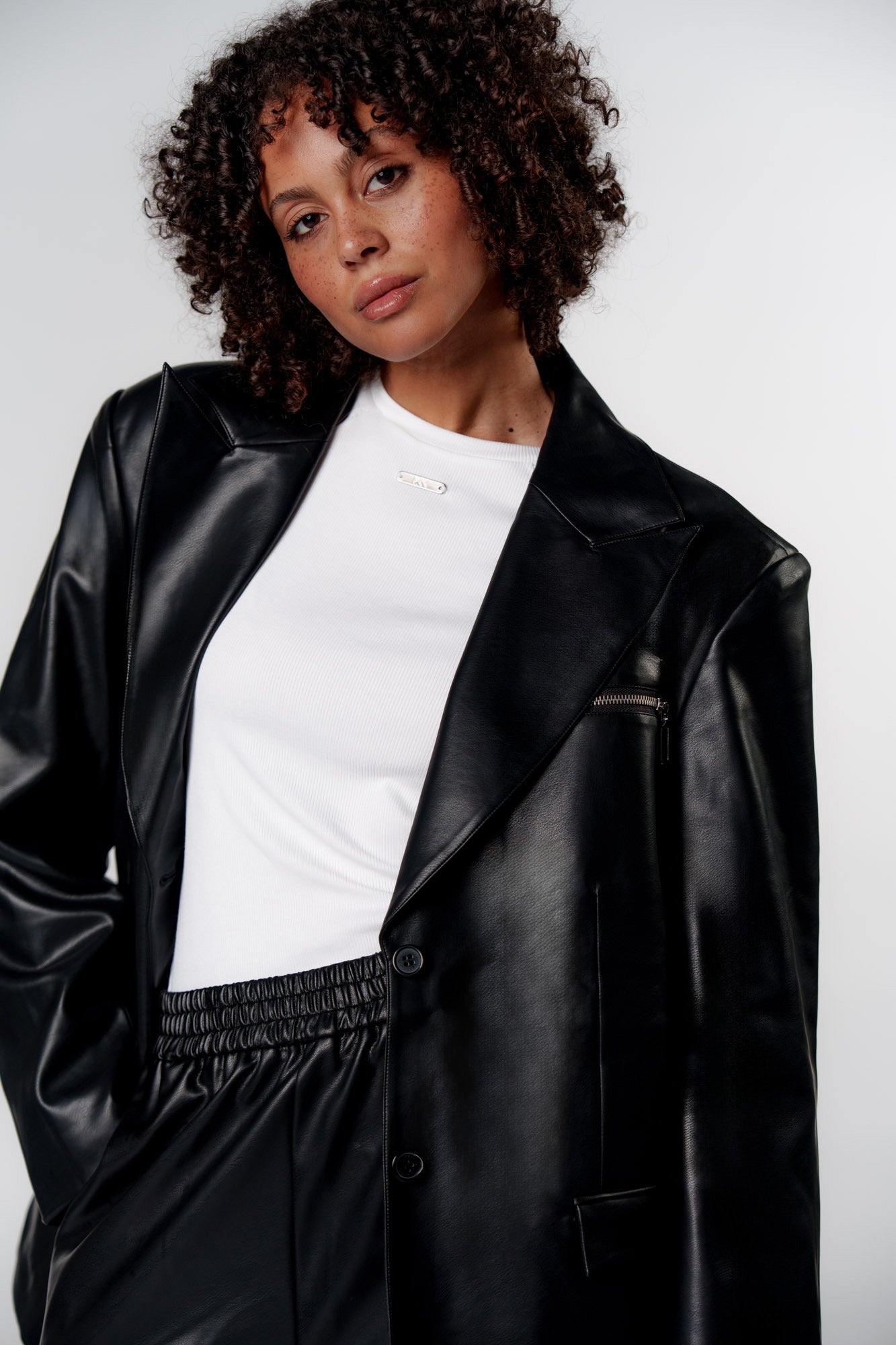 Black leather blazer on sale