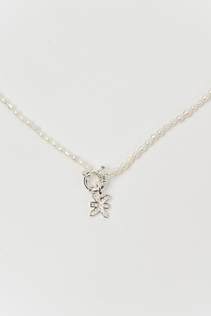 Pearl Necklace Charm Logo Silver