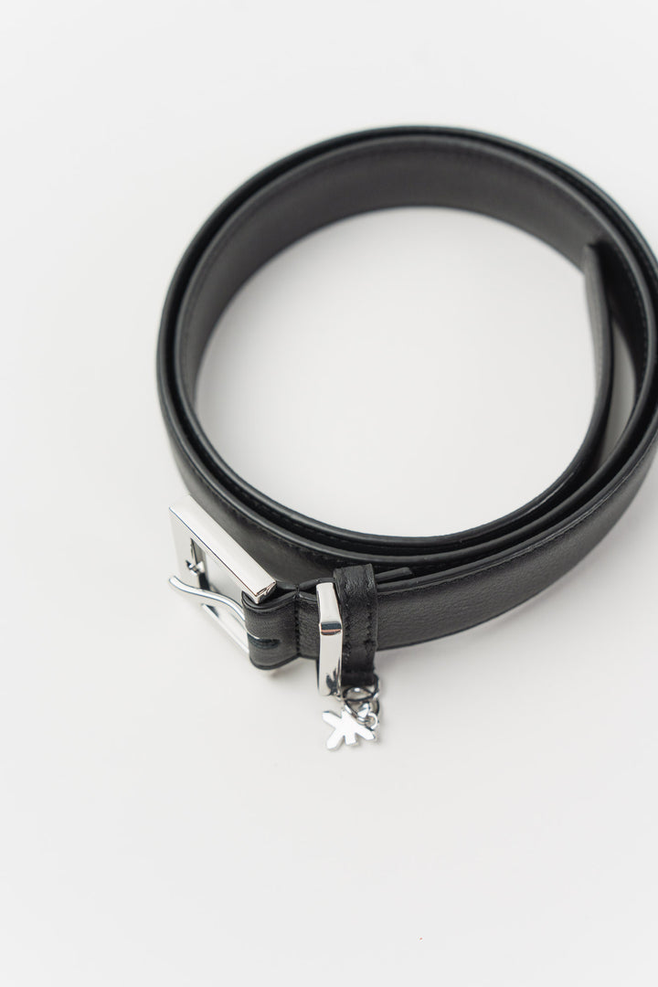 Leather Belt Black Silver