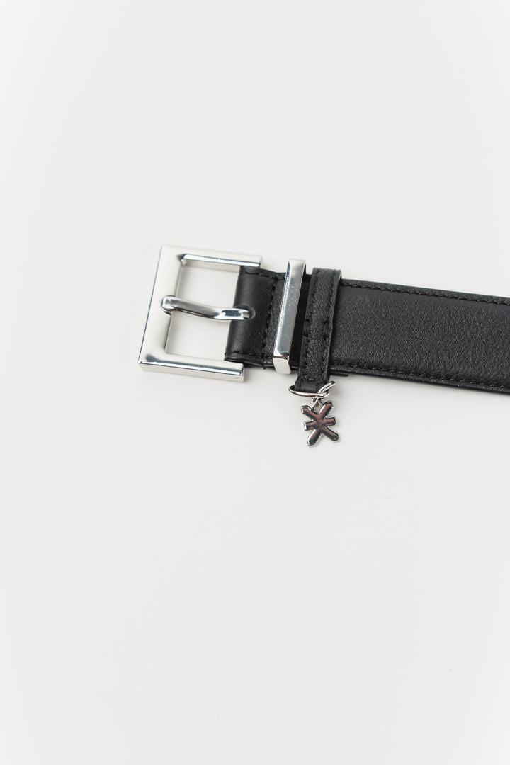 Leather Belt Black Silver