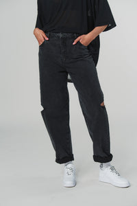 Denim Pants Black Cut Out Petite